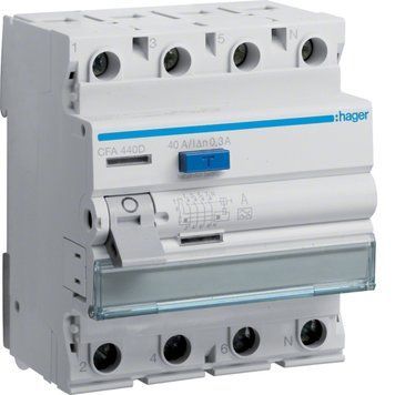 Устройство защитного отключения (УЗО) Hager CFA440D 4P 6kA 40A 300mA A CFA440D фото