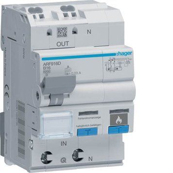 Дифференциальный выключатель с дуговой защитой AFDD Hager ARF916D 1P+N 6kA B-16A 30mA тип A ARF916D фото