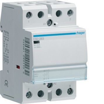 Контактор Hager ESD263 модульний 2НО AC1/AC7a 63A 24В 50Гц ширина 3М ESD263 фото