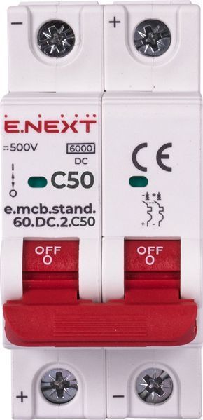 Модульний автоматичний вимикач Enext s081024 e.mcb.stand.60.DC.2.C50 2р 50А C 6кА DC s081024 фото