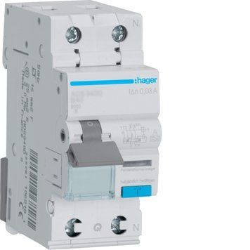 Дифференциальный автоматический выключатель Hager ADS925D QC 1P+N 6kA B-25A 30mA A ADS925D фото