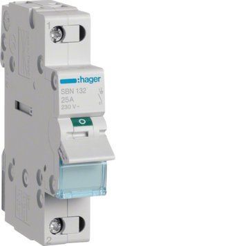 Вимикач-Роз'єднувач Hager SBN132 (рубильник) 1P Ie=32A 400В 50/60Гц AC22A Ui=500В ширина 1M SBN132 фото