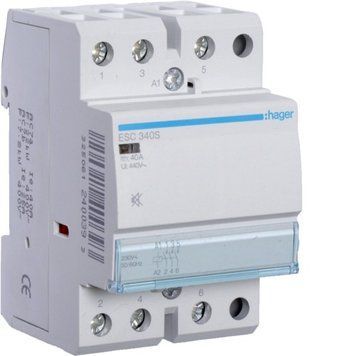 Контактор Hager ESC340S модульний безшумний 3НО AC1/AC7a 40A 230В 50/60Гц ширина 3М ESC340S фото